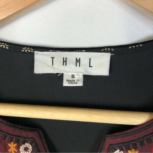 THML Black Velvet Floral Embroidered Long Sleeve Mini Dress S - Picture 5 of 5